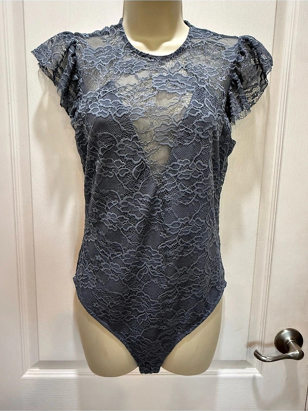Iris Gray Lace Bodysuit Size Medium Like New